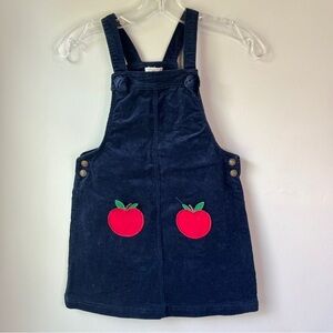 Max Studio First Day of School Navy Blue Overall Dress with Apple Pockets